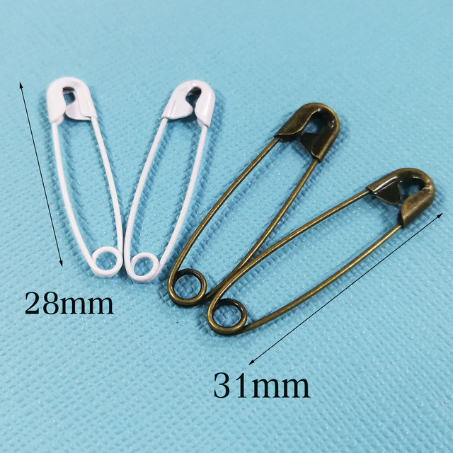 40 PCS Antique Bronze/White Safety Pin Brooch Stitch Markers Metal Brooch  Bar Safety Pins Fasteners-28mm/31mm